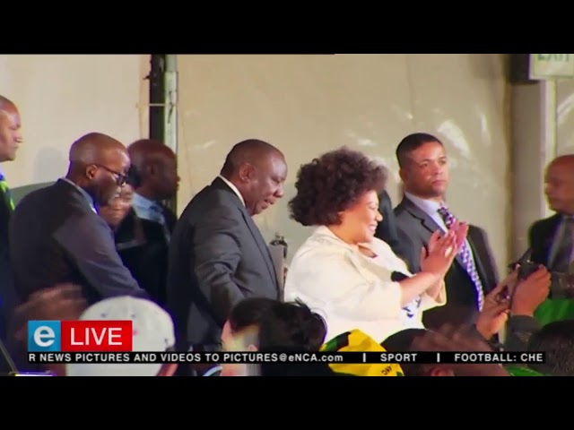 South African president Cyril Ramaphosa arrives at 2018 Women's Day celebrations.
