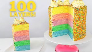 INSANE 100 LAYER CREPE CAKE! RAINBOW SPRINKLE CAKE │CAKES BY MK