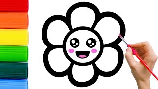 How To Draw Flower With Rainbow Colors For Kids