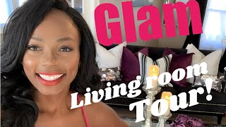 GLAM LIVING ROOM TOUR UPDATE‼️ PURPLE,WHITE,BLACK HOME DECOR‼️💜🤍🖤