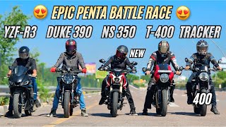 Tracker 400 vs Pulsar ns 350 vs Duke 390 vs Thruxton 400 vs Yamaha r3 Drag Race 🔥 | Amazing Penta 😍 screenshot 5