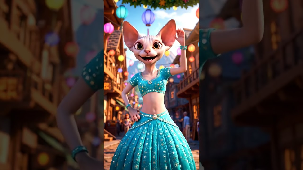 Cute cat in blue dress 