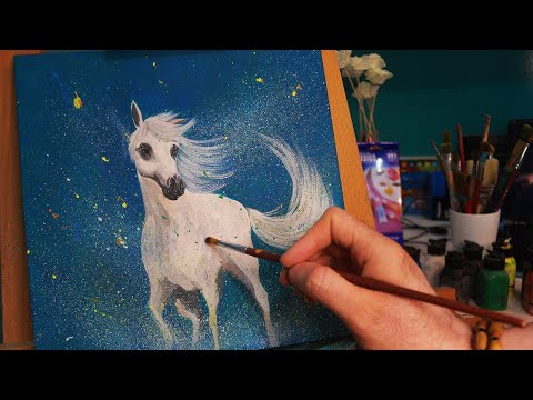 رسم حصان بالوان الاكريليك 