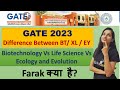 Difference between gate bt  xl ey i biotechnology  life science ecology  evolution