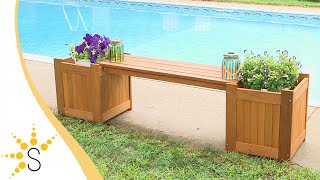 Sunnydaze Meranti Wood Outdoor Planter Box Bench with Teak Oil Finish - 68\\