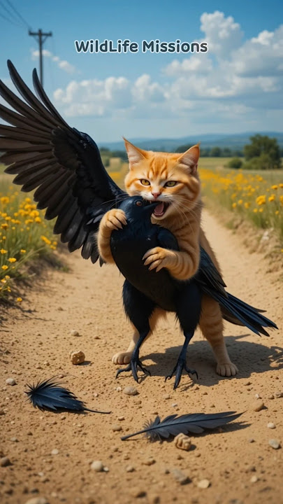 The crow’s fate after bullying a lonely kitten 🐈😡☠️ | #cat #maternalinstinct #crow