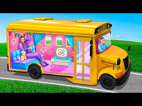 We Build a Secret Room in the School Bus! School Bus Makeover