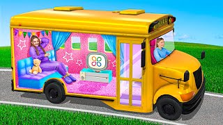 We Build a Secret Room in the School Bus! School Bus Makeover