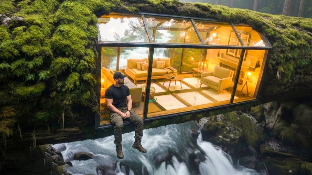 Building a house in the forest (ASMR) - This man built a house inside a tree trunk beside the stream