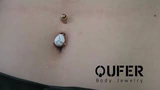 OUFER 14G Rose Gold Bar Belly Button Rings Teardrop & Oval Marble Stone Navel Rings Body Piercing