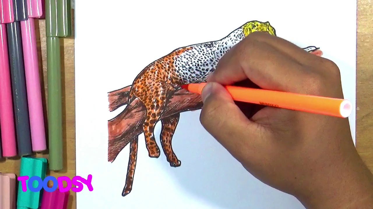 How to Color Leopard Tiger On A Tree Branch Coloring Page ...