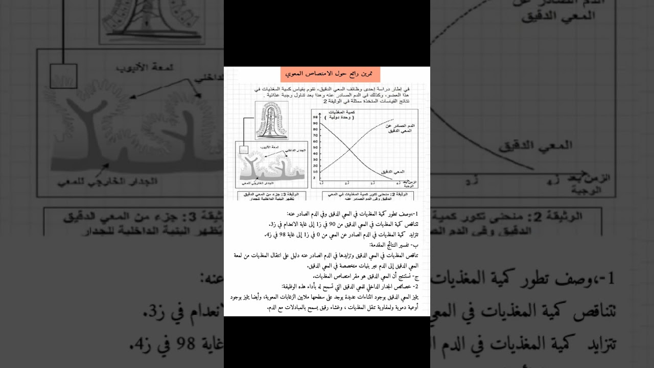 تمرين رائع حول الامتصاص المعوي رابعة متوسط