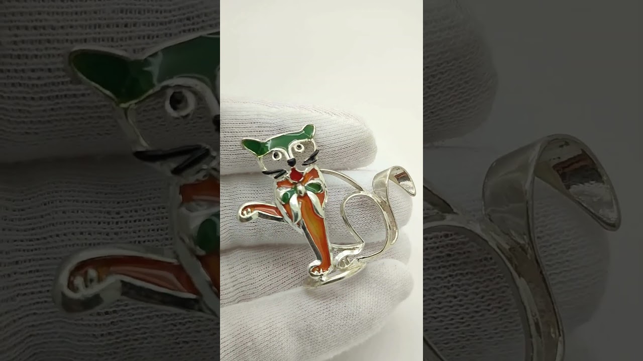 Vintage Italian Handmade Genuine Silver Cartoon Cat Flat Figurine Miniature; Silverissimo USA