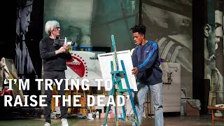 Jeremy Pope as Jean-Michel Basquiat and Paul Bettany as Andy Warhol in The Collaboration on Broadway