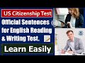 2025 - Official Sentences for US Citizenship Test &amp; Interview (English Reading and Writing Test)