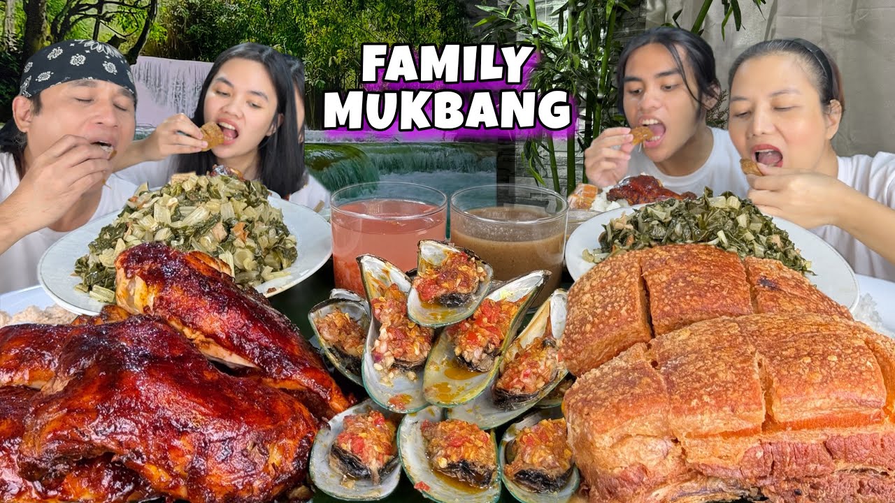 Bbq Chicken, Lechon Kawali, Bake Jumbo Mussels, Ginisang Pork Pechay Mukbang Family Mukbang