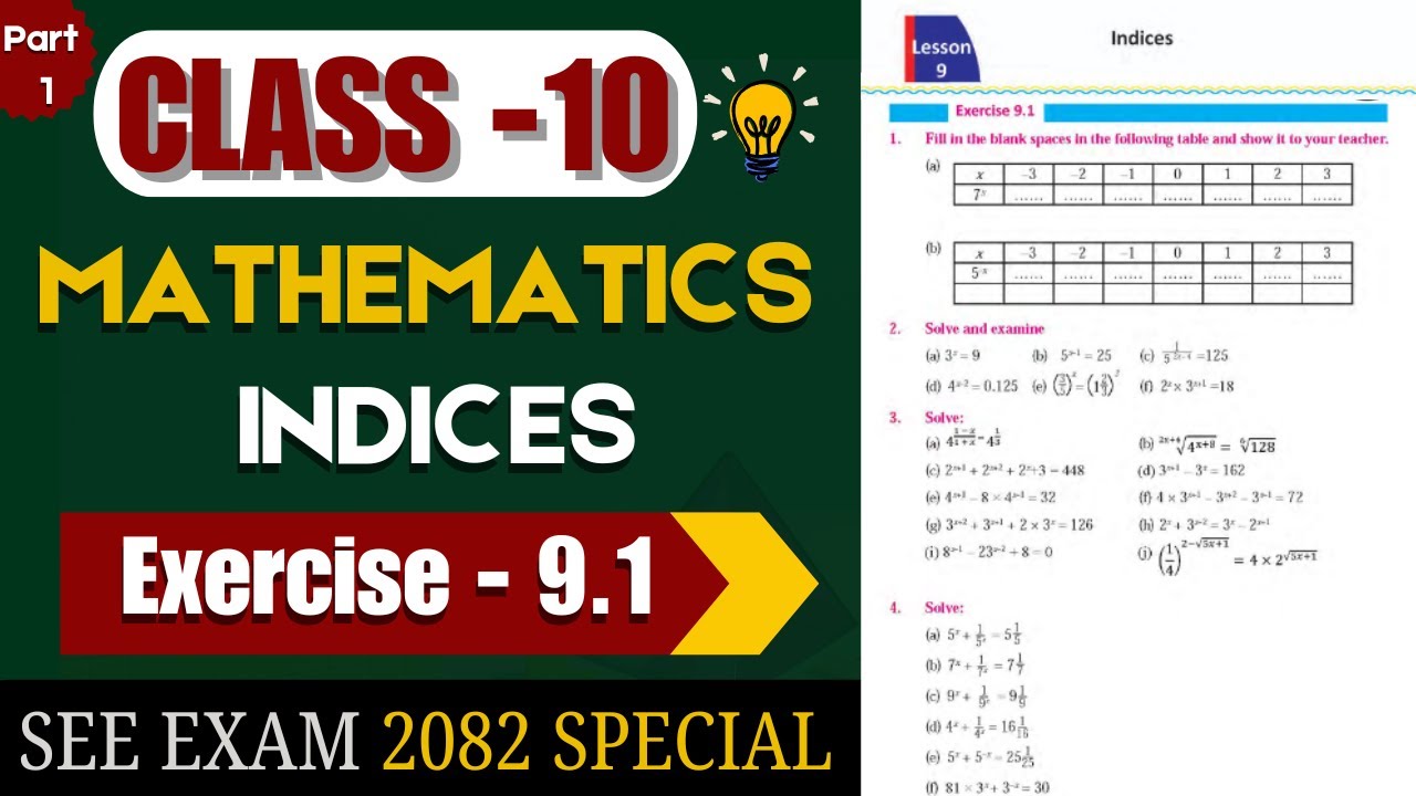 01 | Class 10 Mathematics Unit 9 Indices | Exercise 9.1 Solution ...