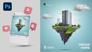 Photoshop cc Tutorial:Floating Land or Real Estate creative design | Social media advert