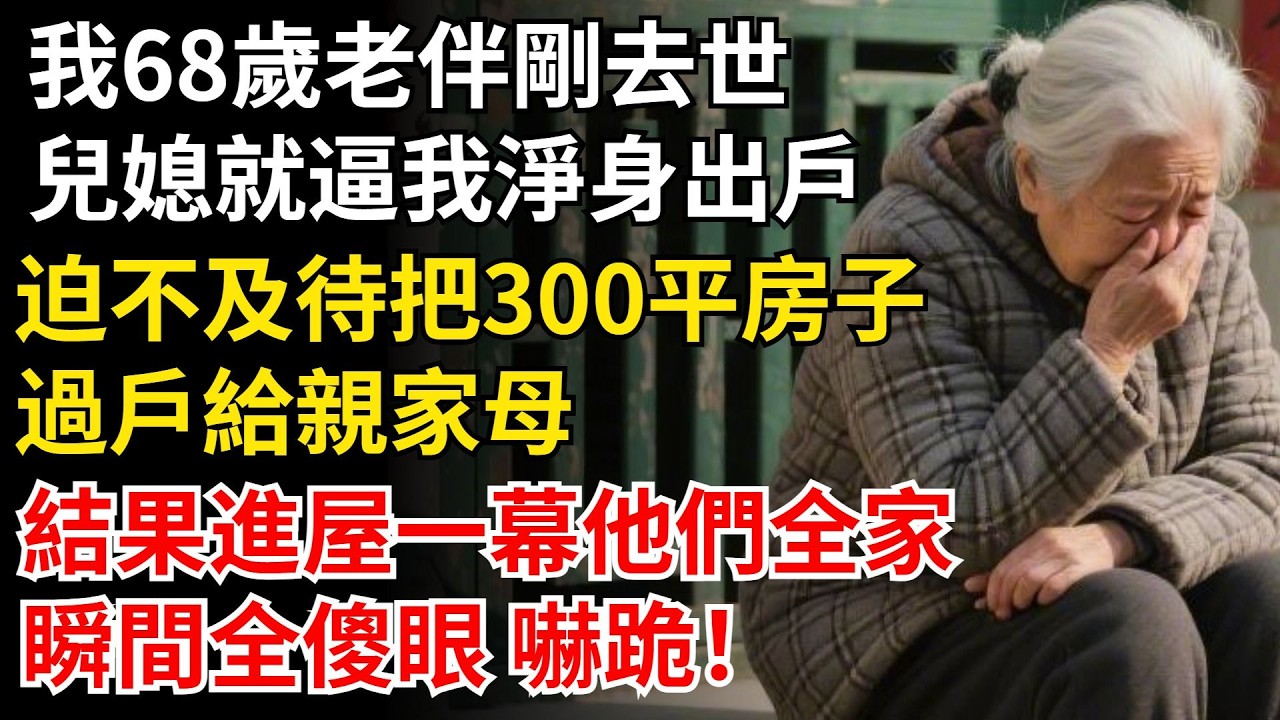 我68歲，老伴剛去世，兒媳就逼我淨身出戶，迫不及待把300平房子，過戶給親家母，結果進屋一幕他們全家，瞬間全傻眼 嚇跪！#晚年生活#中老年生活#為人處世#生活經驗#情感故事#幸福人生