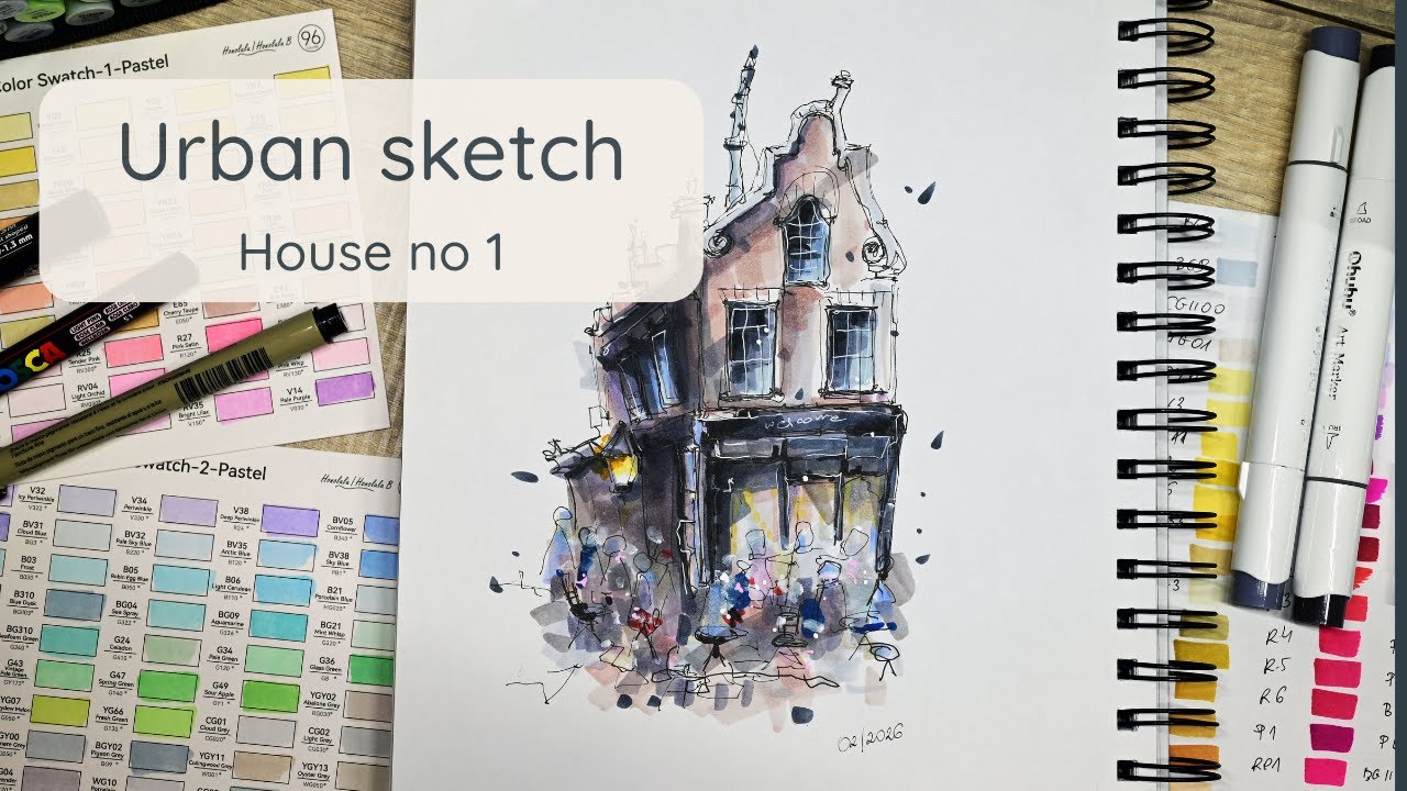 Urban Sketching Process ✍️ | House Drawing with Markers - full process