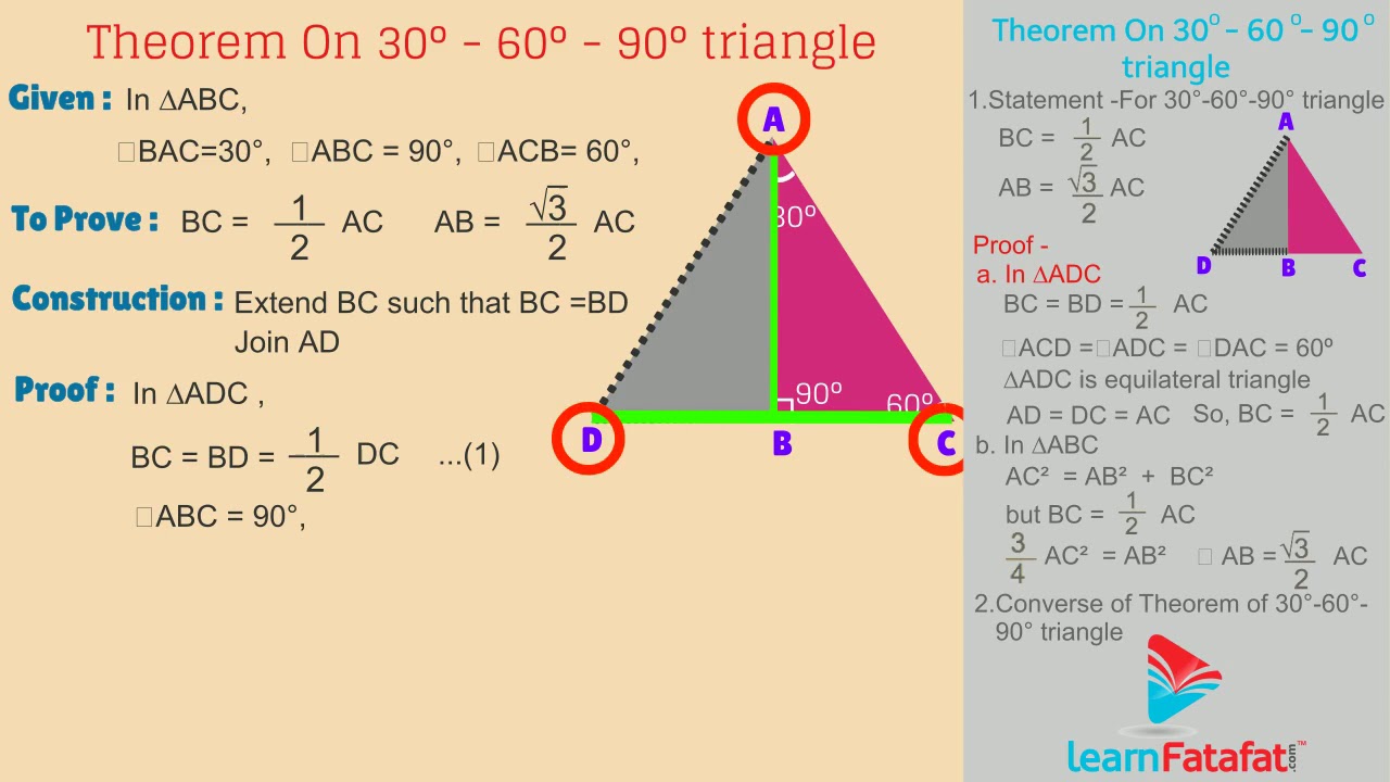 Pythagoras Theorem On 30 60 90 Triangle - YouTube