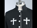 Christianartworkshop Ceremonial Black and White Stand Collar Clergy Robe with Belt & Cross Motifs