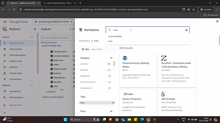 Unit 1 - Lab 1 - Navigate BigQuery - Google Cloud Data Analytics