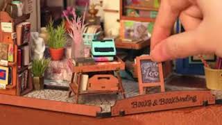 Robotime DIY Miniature House Kit Dollhouse Corner Bookstore LED Craft Gift