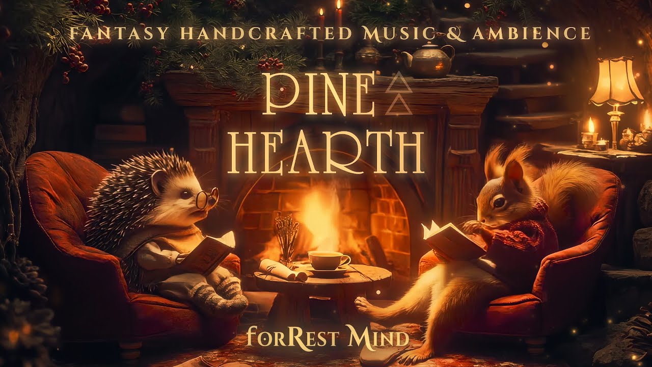 🌲Magical Pine Hearth • Reading Ambience & Soft Fantasy Music With Hedgehog & Squirrel By The Fire