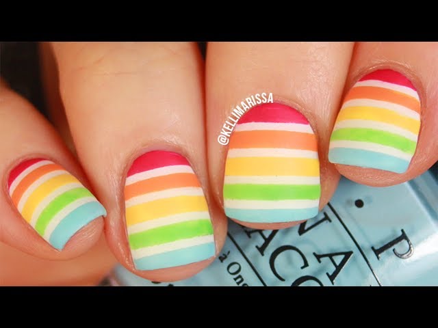 Striped Rainbow Nails - YouTube