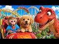 🎢🐶 Baby Monkey Jojo and Puppy Ride a Roller Coaster with a T-Rex! 😱🦖