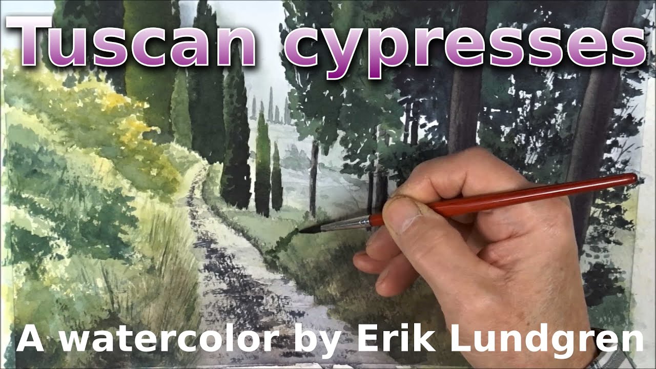 Tuscan cypresses | A watercolor by Erik Lundgren