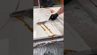 White marble epoxy in a workshop