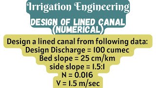 Design a lined canal | Numerical | Irrigation Engineering | SBK Concept