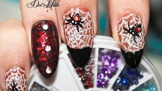 Halloween Black Widow nail design tutorial