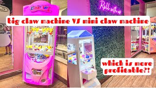 WHICH IS MORE profitable?! MINI CLAW VS LARGE CLAW MACHINE | ARCADE BUSINESS 1 WEEK MONEY COLLECTION
