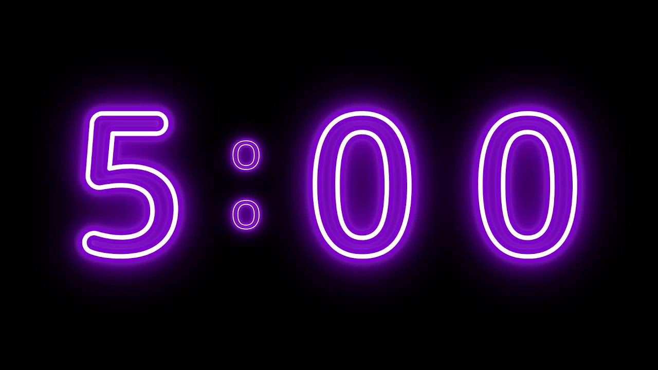 5:00 Neon Timer | Glowing Purple Countdown | Silent, No Music