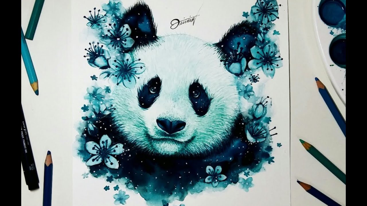 Speed Drawing - PANDA BEAR & SAKURA 【Aquarela /Watercolor Speedpaint】