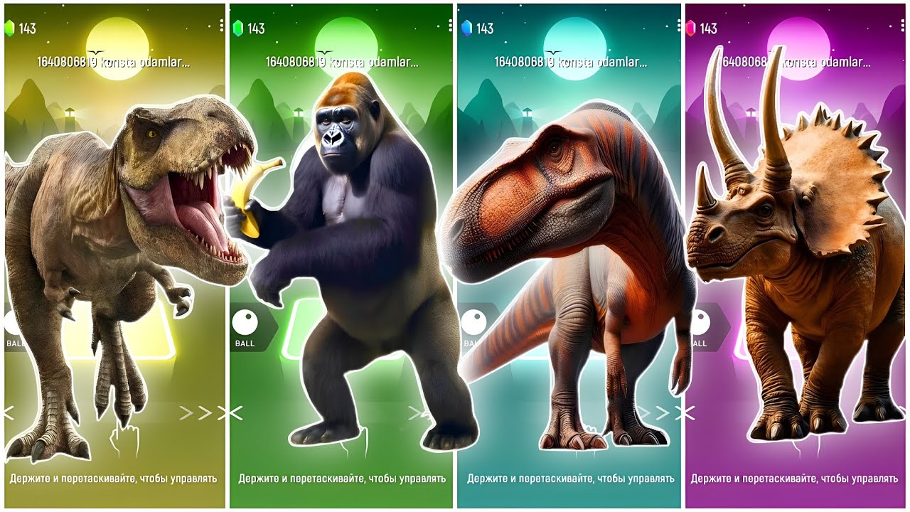 🦖JurassicWorld Tyranosaurus🆚The King Kong🆚The Spinosaur🆚The Triceratops Coffin || TilesHop Edm Rush