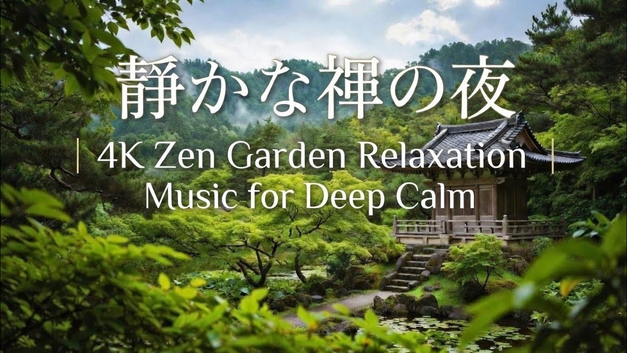 静かな禅の夜 | 4K Zen Garden Relaxation Music for Deep Calm