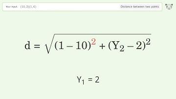 Find the distance between two points p1 (10,2) and p2 (1,6): Step-by-Step Video Solution