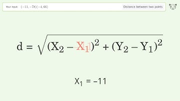 Find the distance between two points p1 (-11,-78) and p2 (-4,66): Step-by-Step Video Solution