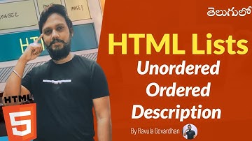 [HTML in Telugu]: HTML Lists (Unordered lists, Ordered lists, Description lists) in Telugu