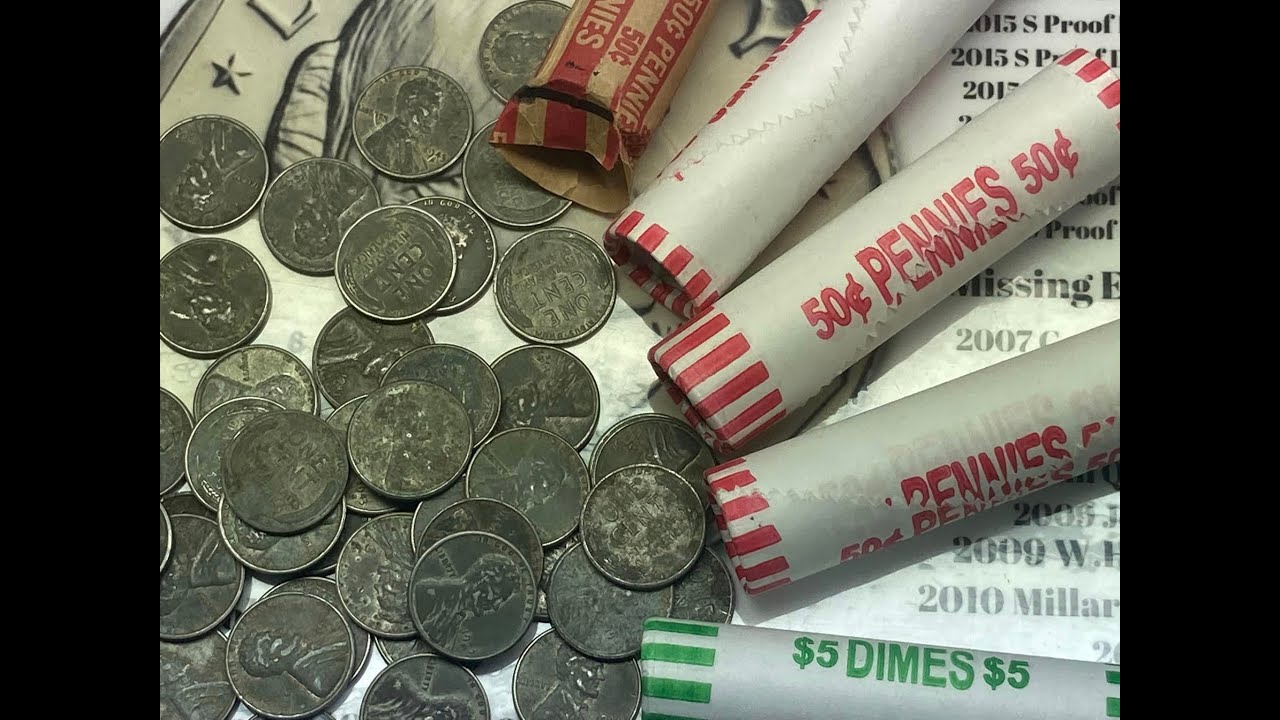 coin-roll-hunting-found-2-old-penny-rolls-steel-wheat-pennies-from-bank