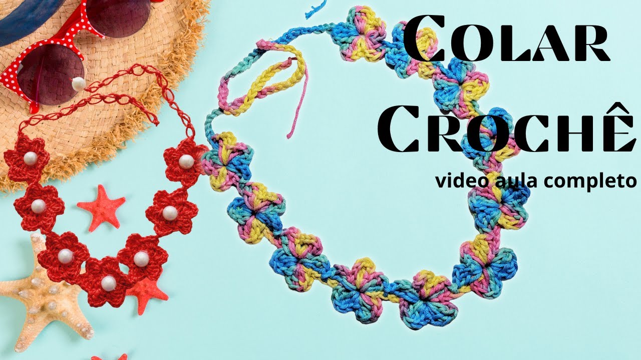 Como fazer colar de crochê com flores em carreira única sem cortes no fio @marlythibes