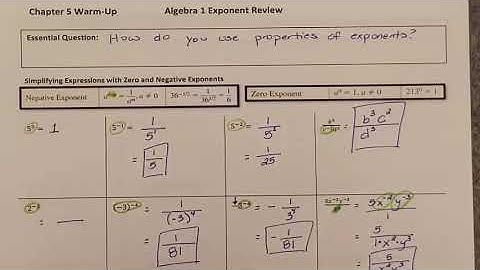 Chapter 5 Warm Up Exponent Review: Zero and Negative Exponents