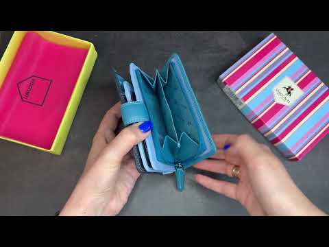 Синій жіночий шкіряний гаманець Visconti RB51 BLUE M Fiji c RFID video