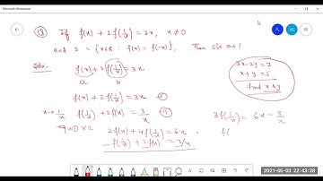 If f(x) + 2f(1/x) = 3x, x ≠ 0 and S = {x ∈ R : f(x) = f(- x)}; then S