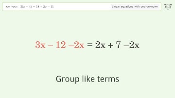 Solve 3(x-4)=18+2x-11: Linear Equation Video Solution | Tiger Algebra