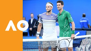 Novak djokovic and dominic thiem enter rod laver arena to begin the
australian open 2020 men's final. who will win?